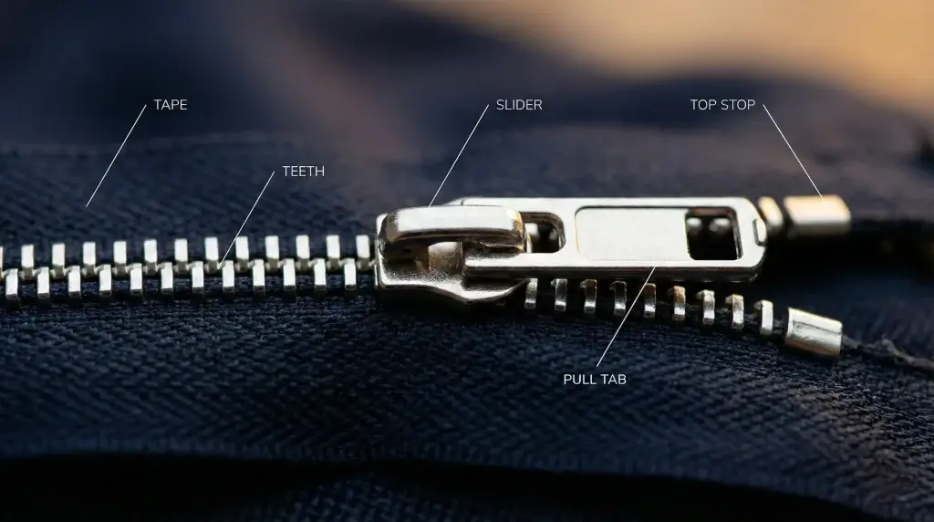 Komponen Zipper: Tape, Teeth, Slider, dan Stopper — Fungsi, Material, dan Standar Kualitas
