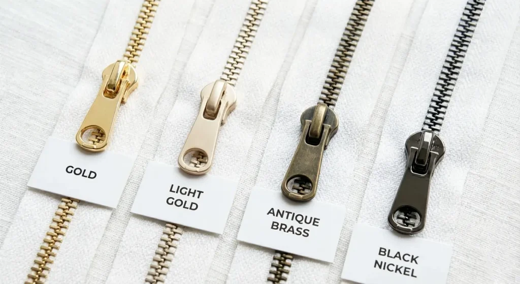 Warna Plating Metal Zipper: Bedanya Gold, Light Gold & Antique