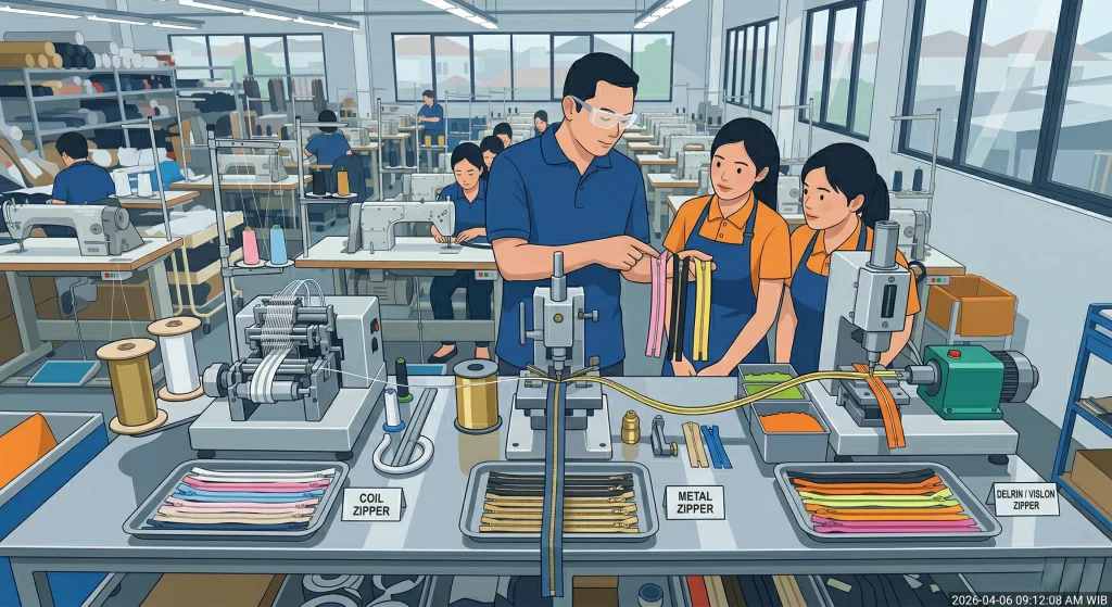 proses produksi zipper coil vs metal vs nylon