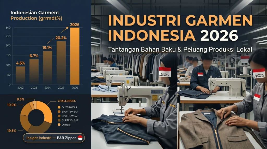 industri garmen Indonesia 2026 bahan baku tantangan impor, peluang substitusi lokal, dan strategi adaptasi untuk konveksi Indonesia