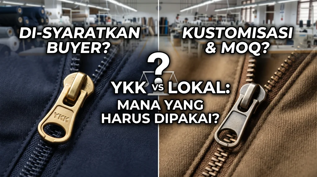 tabel perbandingan parameter teknis zipper YKK vs zipper lokal berkualitas untuk produksi garmen Indonesia