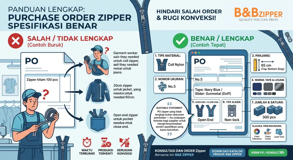 template purchase order zipper spesifikasi format tabel lengkap siap pakai untuk order zipper ke supplier