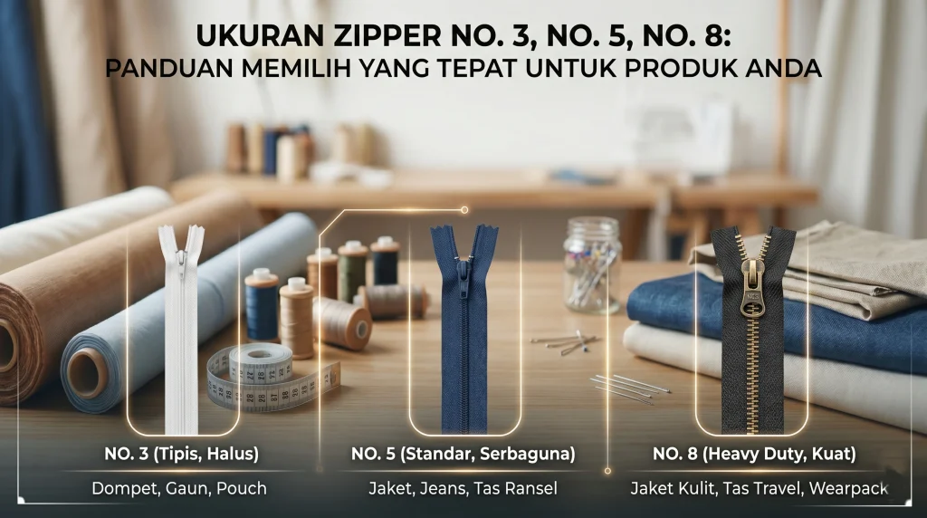 ukuran zipper no 3 5 8 panduan memilih perbandingan nomor zipper untuk setiap jenis produk garmen Indonesia