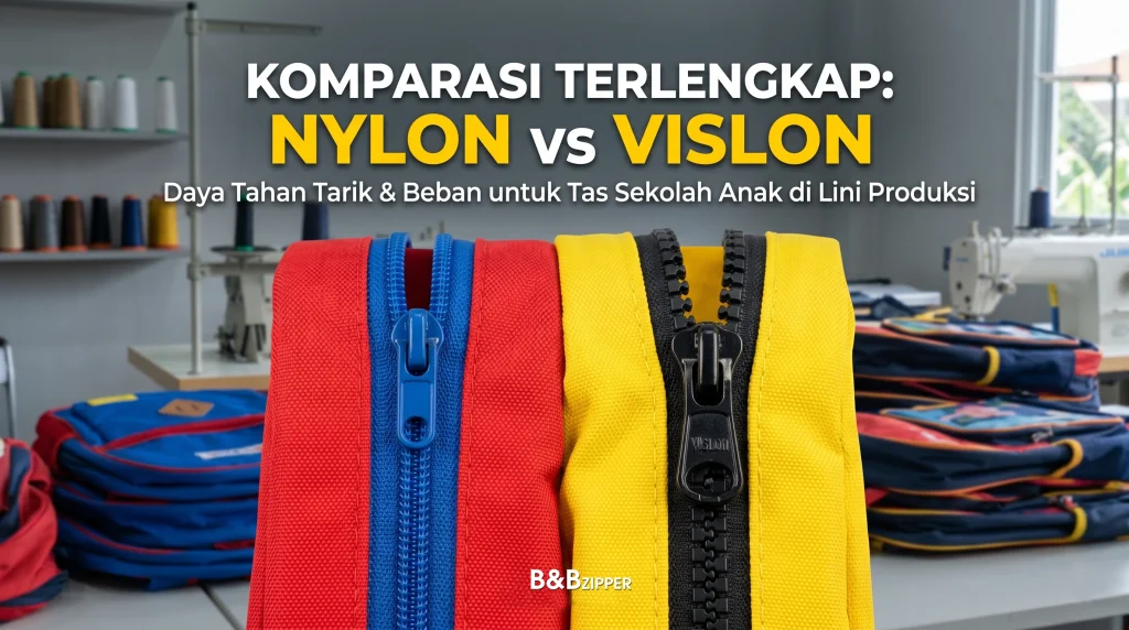 Komparasi zipper nylon vs vislon tas sekolah di lini produksi konveksi