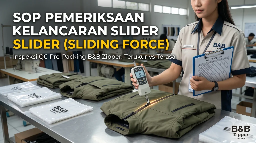 sop sliding force resleting inspeksi qc slider pabrik garmen ekspor sebelum polybag