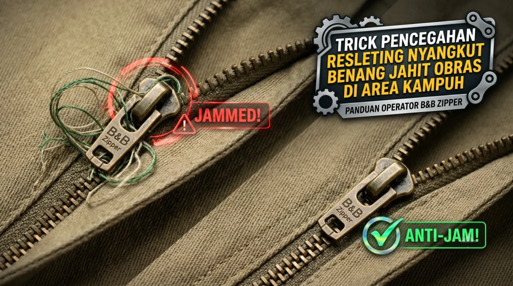resleting nyangkut benang obras kampuh slider macet teknik finishing jahitan zipper konveksi