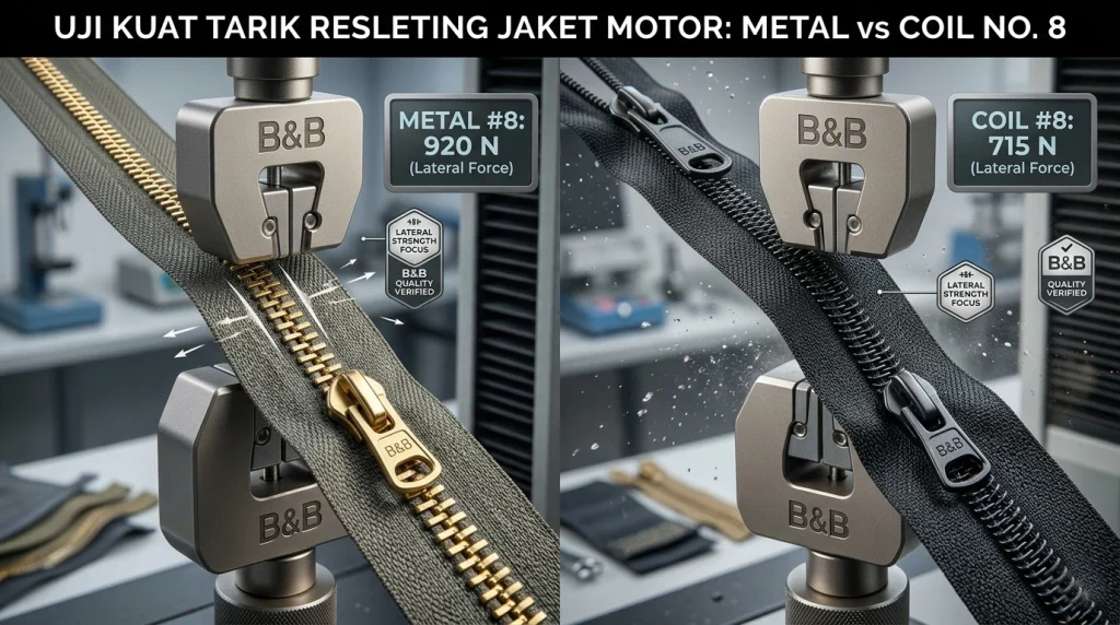 uji tarik resleting jaket motor metal vs coil no 8 tensile strength lateral force