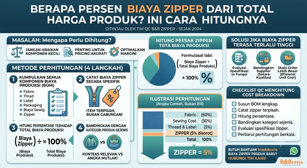 Cara menghitung persentase biaya zipper dari total harga produk jadi