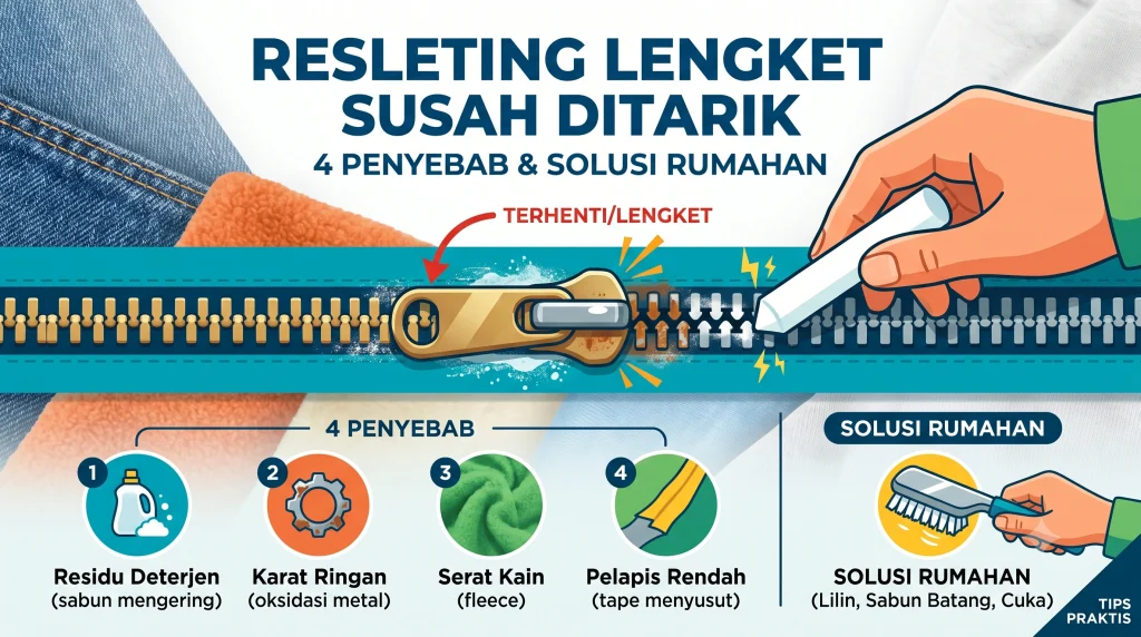Gigi resleting lengket akibat residu deterjen menumpuk