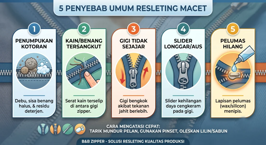 Slider zipper aus sebagai penyebab resleting macet