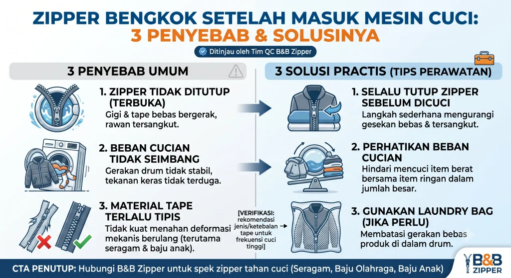 Zipper Bengkok Setelah Dicuci? 3 Penyebab dan Solusinya