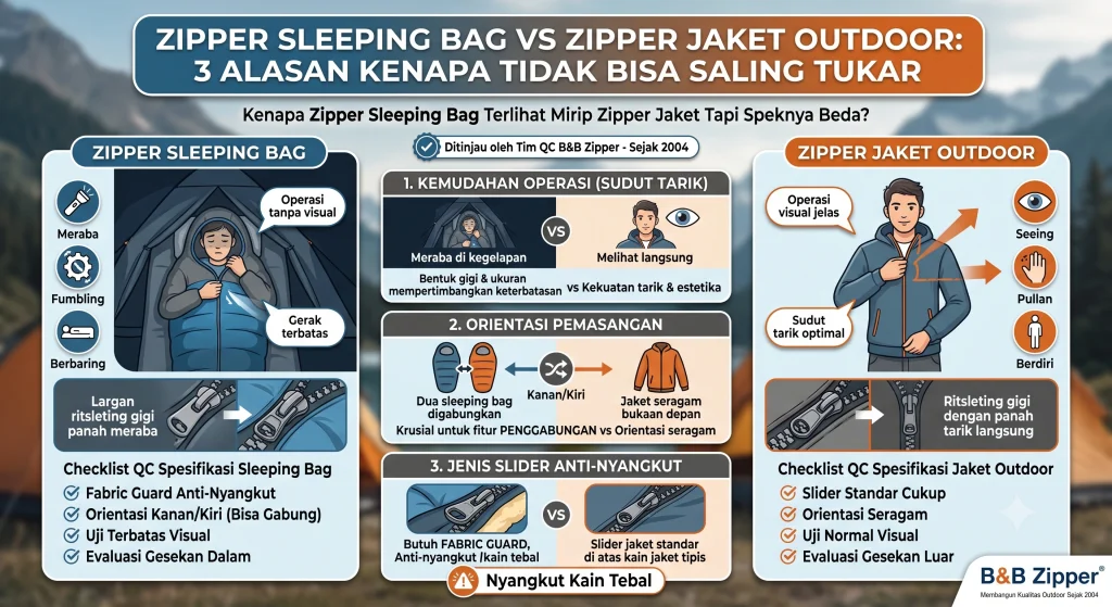 zipper sleeping bag vs jaket perbandingan spesifikasi