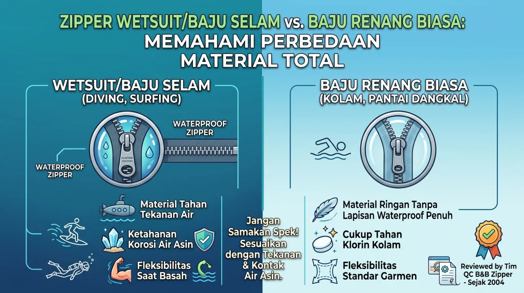Zipper Wetsuit dan Baju Renang: Kenapa Materialnya Beda