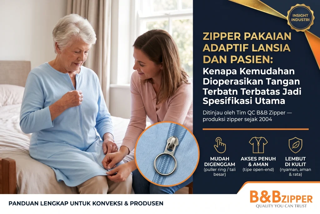 zipper pakaian adaptif lansia dan pasien mudah dioperasikan